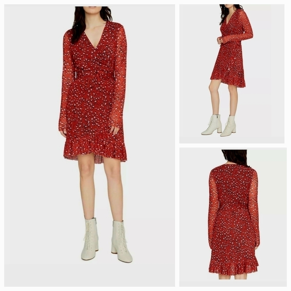 NWT Sanctuary Red Leopard Print Ruffle Wrap Dress